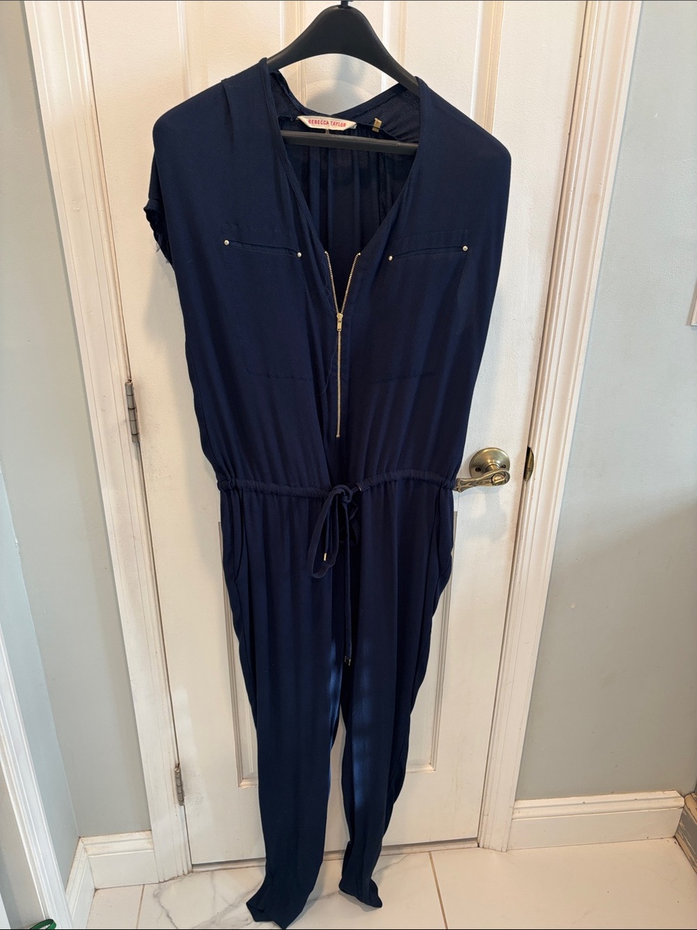 Rebecca Taylor Navy Gold-Zip Drawstring Jumpsuit